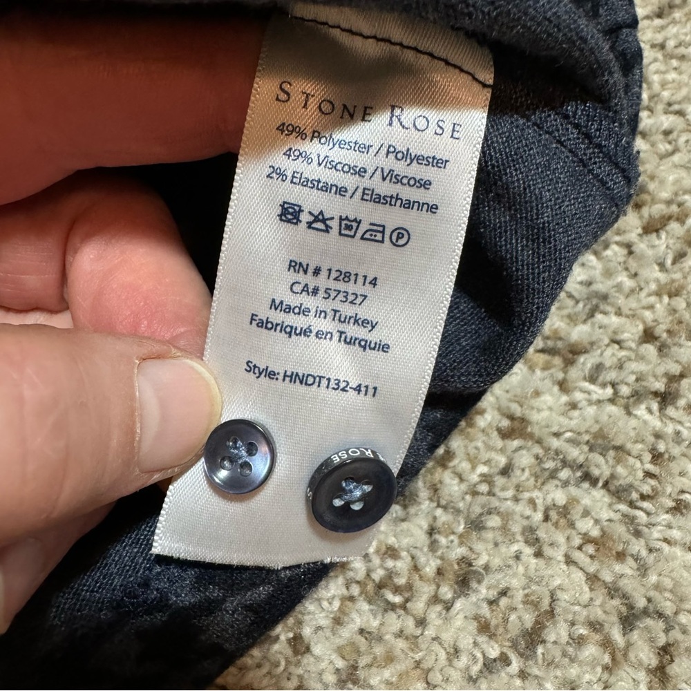 Stone Rose Navy Houndstooth Button Front Tech Shi… - image 2